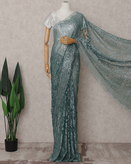 Dusty Teal Green Chantilly Lace Saree - D31613