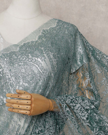 Dusty Teal Green Chantilly Lace Saree - D31613