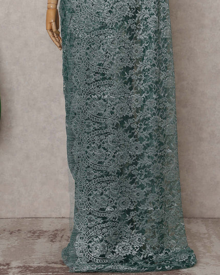 Dusty Teal Green Chantilly Lace Saree - D31613