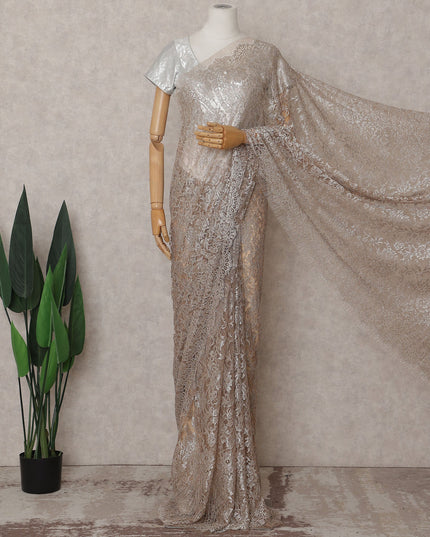 Champagne Silver Chantilly Lace Saree - D31612