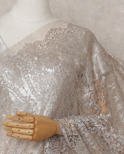 Champagne Silver Chantilly Lace Saree - D31612