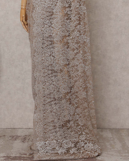 Champagne Silver Chantilly Lace Saree - D31612