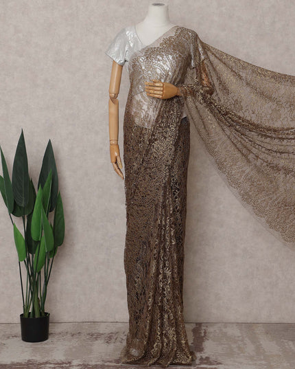 Antique Bronze Chantilly Lace Saree - D31611