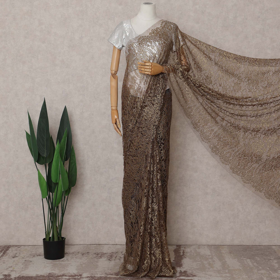 Antique Bronze Chantilly Lace Saree - D31611