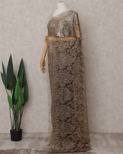 Antique Bronze Chantilly Lace Saree - D31611