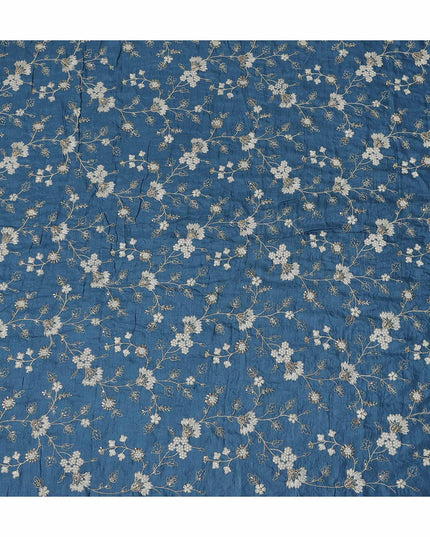 Denim Blue Synthetic Tussar Embroidery Fabric 110cm