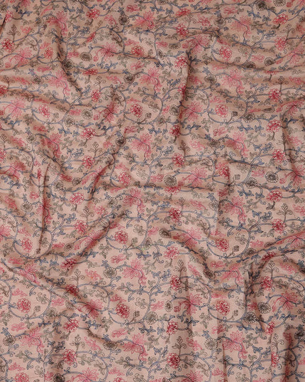 Warm Peach Synthetic Tussar Embroidery Fabric 110cm