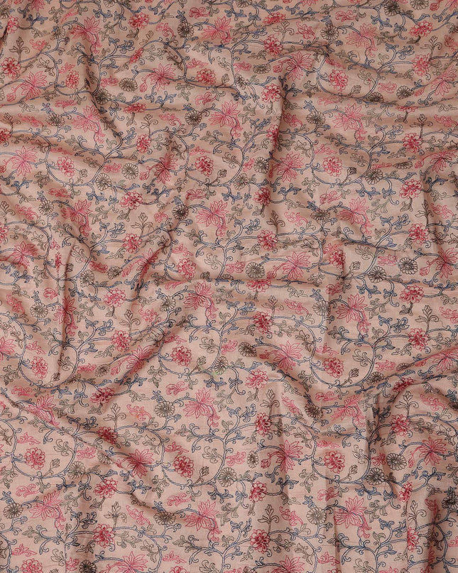 Warm Peach Synthetic Tussar Embroidery Fabric 110cm