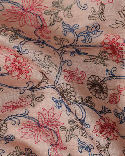 Warm Peach Synthetic Tussar Embroidery Fabric 110cm
