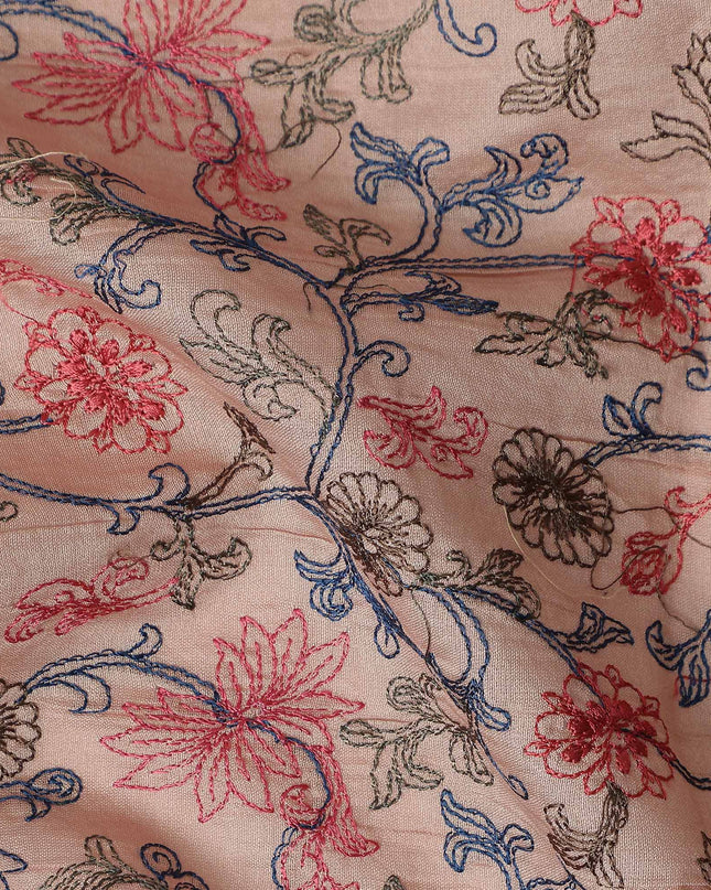 Warm Peach Synthetic Tussar Embroidery Fabric 110cm