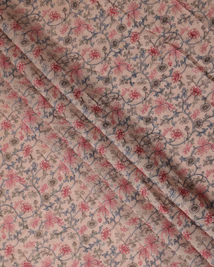 Warm Peach Synthetic Tussar Embroidery Fabric 110cm