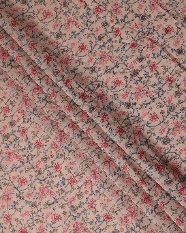 Warm Peach Synthetic Tussar Embroidery Fabric 110cm