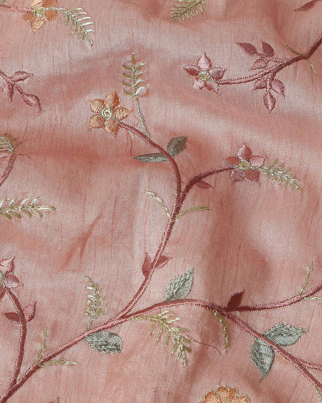 Dusty Rose Synthetic Tussar Embroidery Fabric 110cm