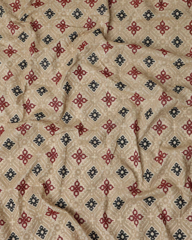 Sand Beige Synthetic Tussar Embroidery Fabric 110cm