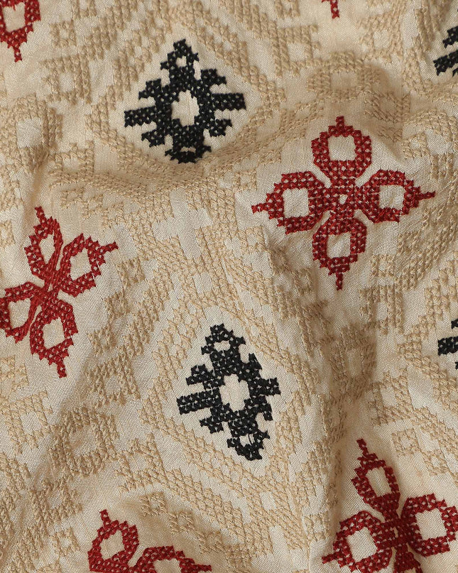 Sand Beige Synthetic Tussar Embroidery Fabric 110cm