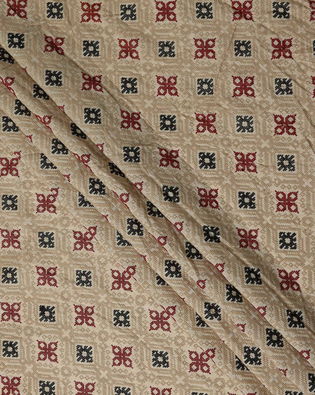 Sand Beige Synthetic Tussar Embroidery Fabric 110cm