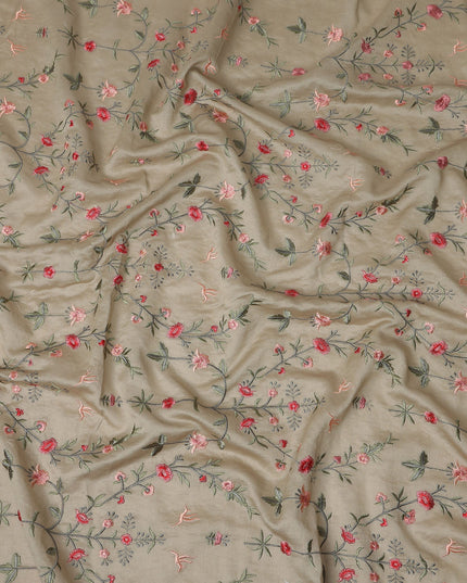 Khaki Beige Synthetic Tussar Embroidery Fabric 110cm