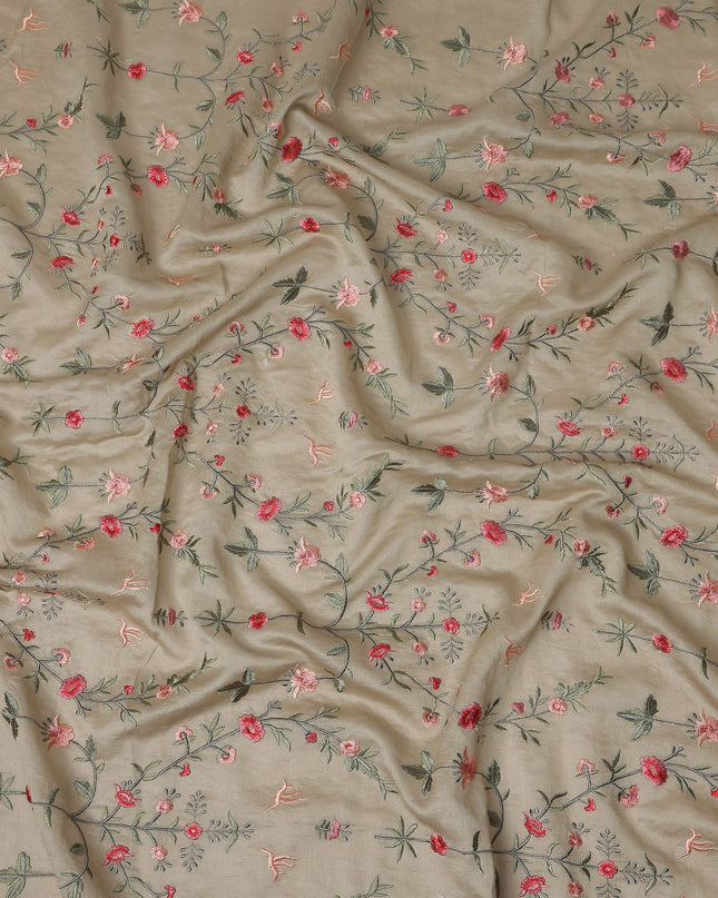 Khaki Beige Synthetic Tussar Embroidery Fabric 110cm