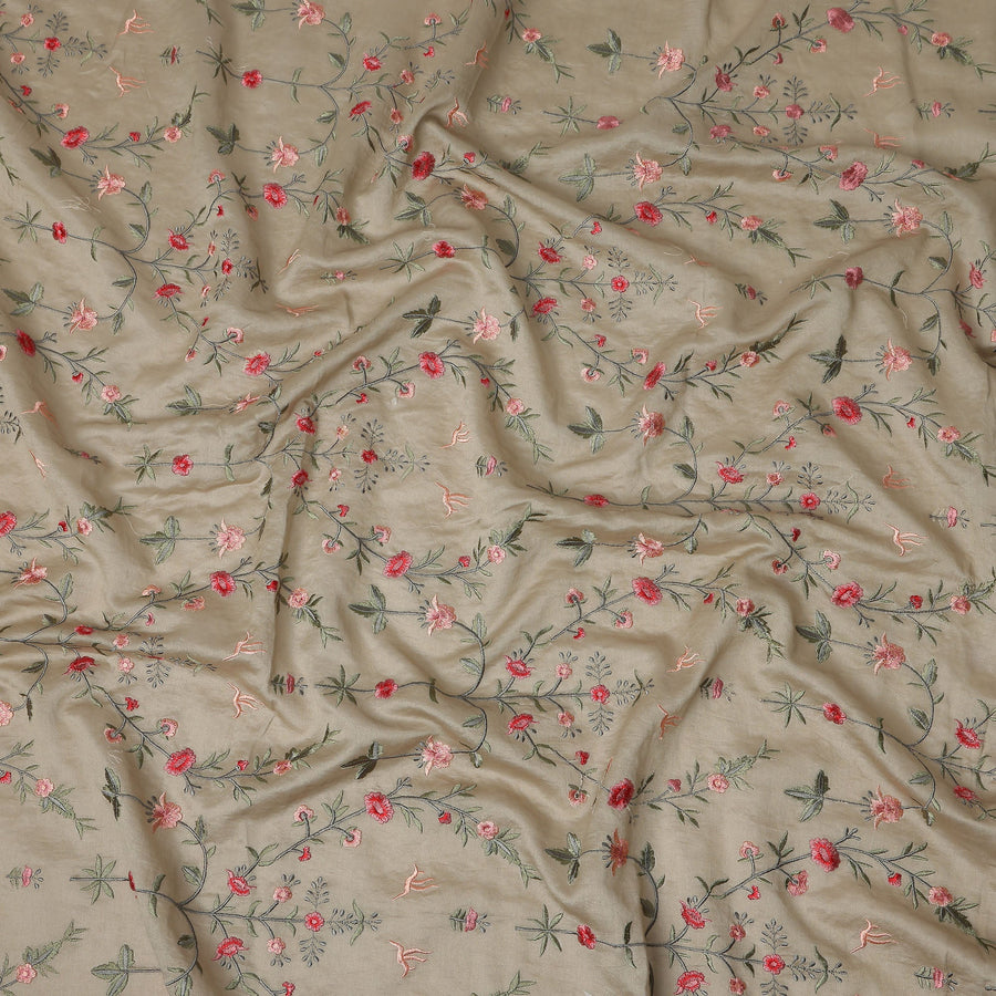 Khaki Beige Synthetic Tussar Embroidery Fabric 110cm