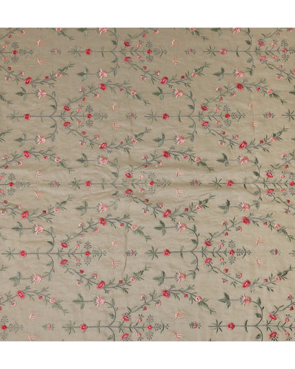 Khaki Beige Synthetic Tussar Embroidery Fabric 110cm