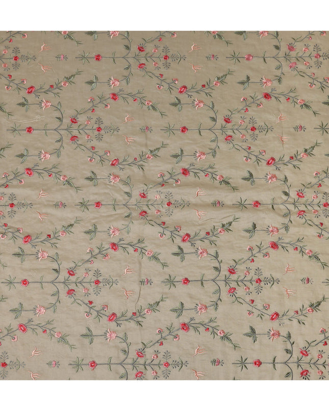 Khaki Beige Synthetic Tussar Embroidery Fabric 110cm