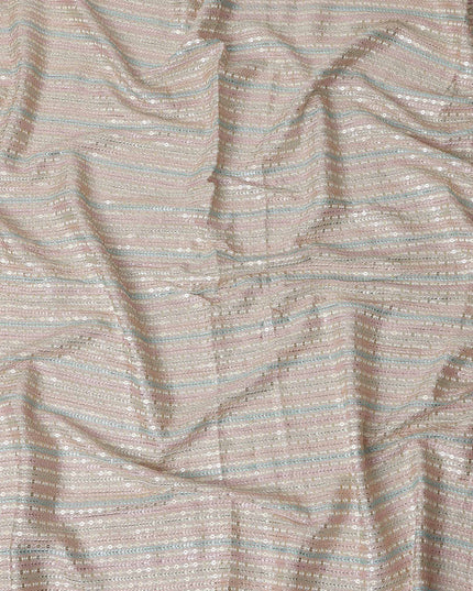 Champagne Beige Synthetic Chiffon Embroidery Fabric 110cm