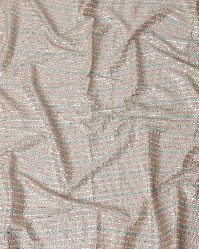 Champagne Beige Synthetic Chiffon Embroidery Fabric 110cm