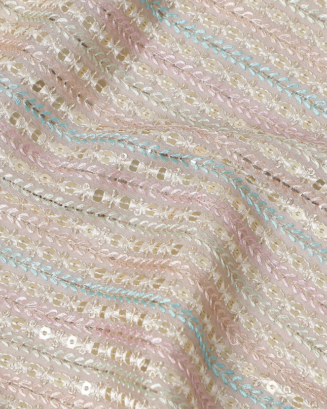 Champagne Beige Synthetic Chiffon Embroidery Fabric 110cm