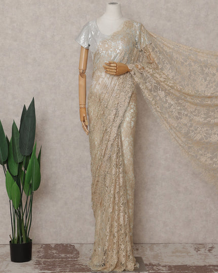 Champagne Gold Floral French Chantilly Lace Saree