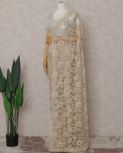Champagne Gold Floral French Chantilly Lace Saree