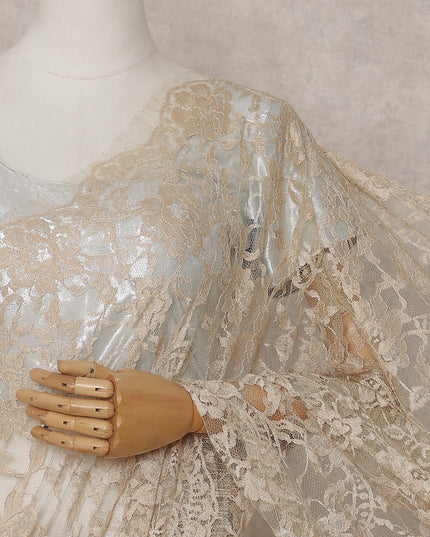 Champagne Gold Floral French Chantilly Lace Saree