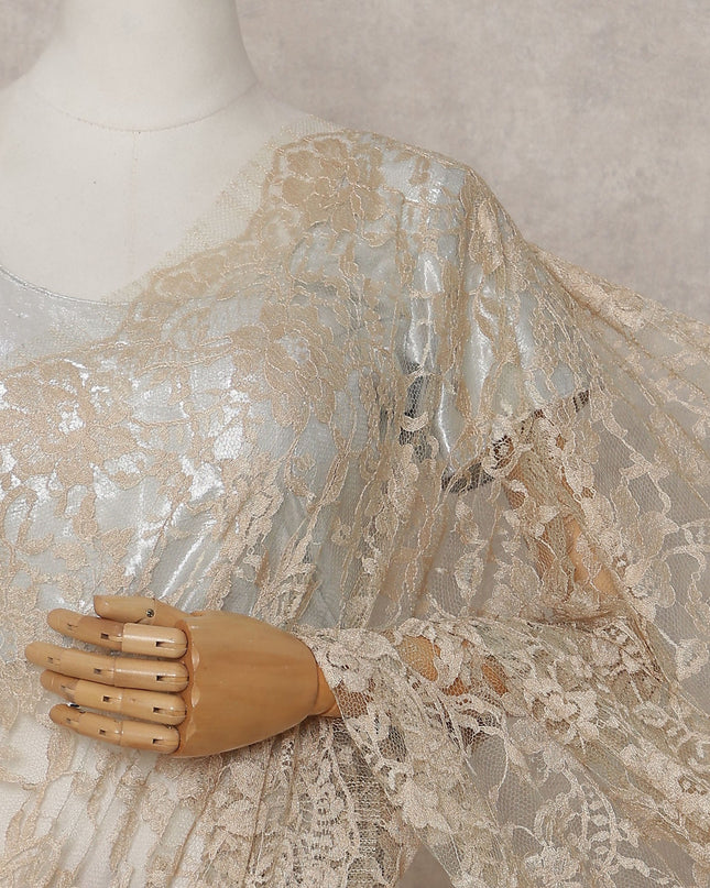 Champagne Gold Floral French Chantilly Lace Saree