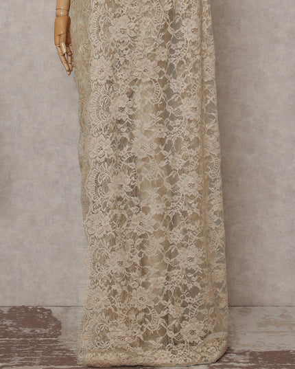 Champagne Gold Floral French Chantilly Lace Saree