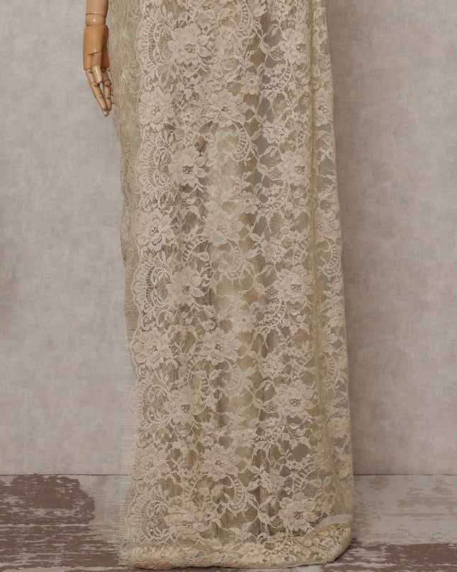 Champagne Gold Floral French Chantilly Lace Saree