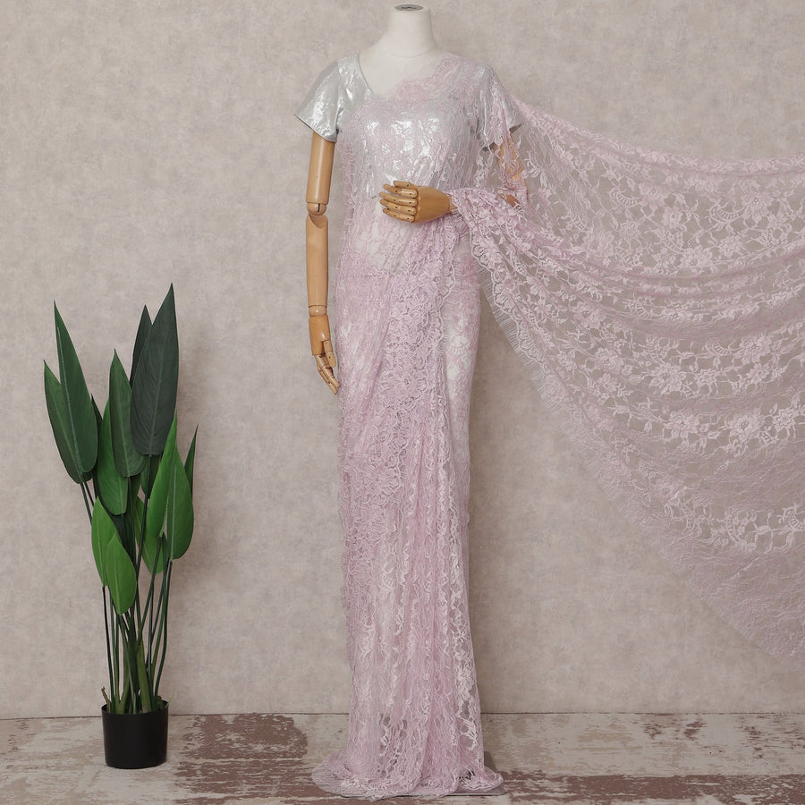 Lilac Blush Floral French Chantilly Lace Saree