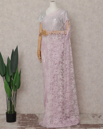 Lilac Blush Floral French Chantilly Lace Saree