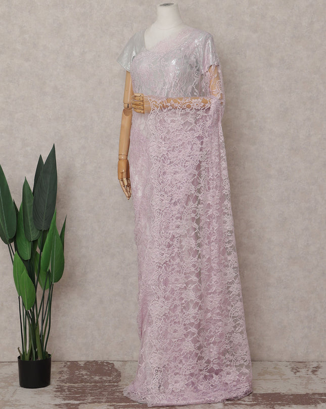 Lilac Blush Floral French Chantilly Lace Saree