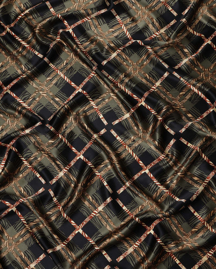 Black Olive Checks Silk Satin Fabric 110cm