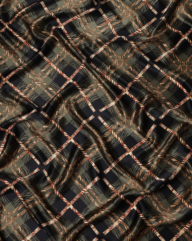 Black Olive Checks Silk Satin Fabric 110cm