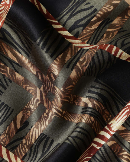 Black Olive Checks Silk Satin Fabric 110cm