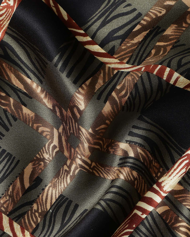 Black Olive Checks Silk Satin Fabric 110cm