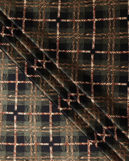Black Olive Checks Silk Satin Fabric 110cm