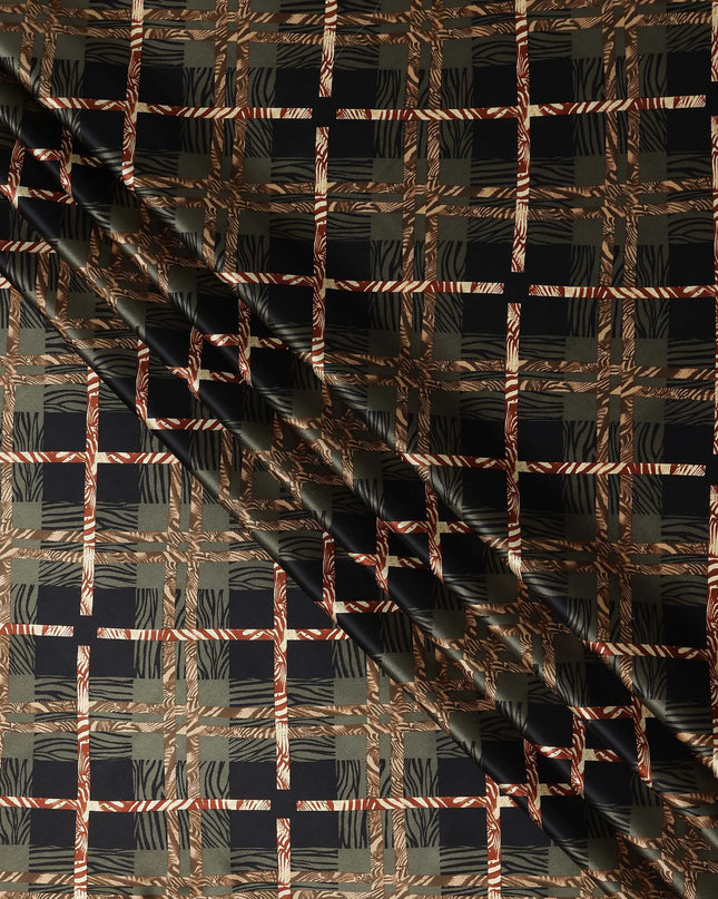 Black Olive Checks Silk Satin Fabric 110cm