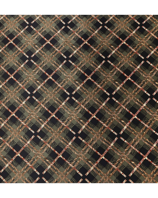 Black Olive Checks Silk Satin Fabric 110cm