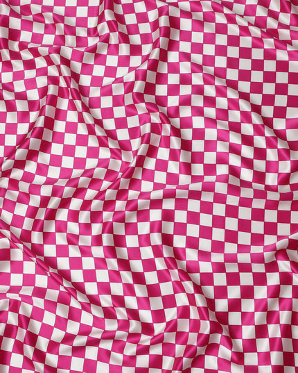 Fuchsia Pink Checkered Silk Satin Fabric 110cm