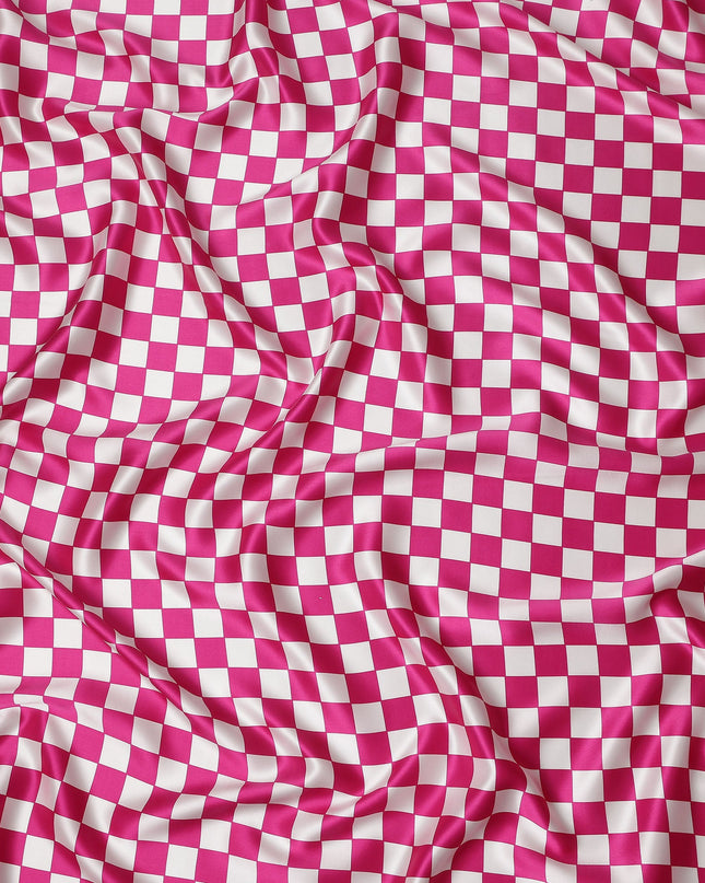 Fuchsia Pink Checkered Silk Satin Fabric 110cm
