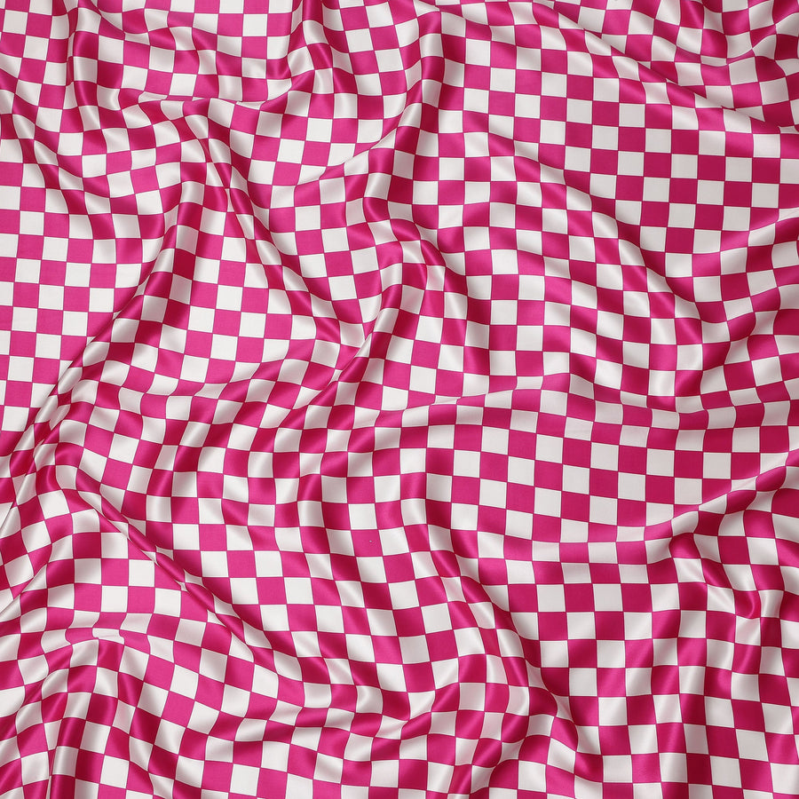 Fuchsia Pink Checkered Silk Satin Fabric 110cm