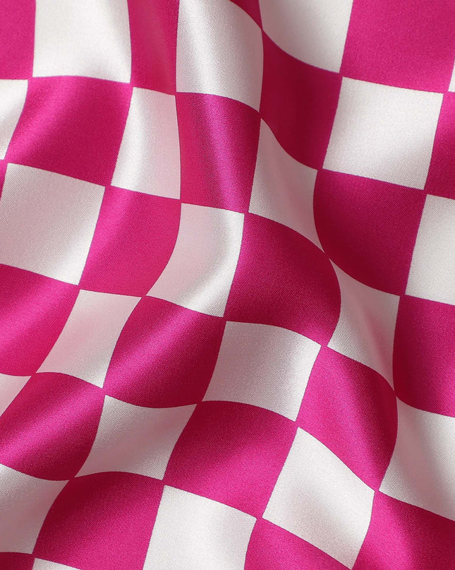 Fuchsia Pink Checkered Silk Satin Fabric 110cm