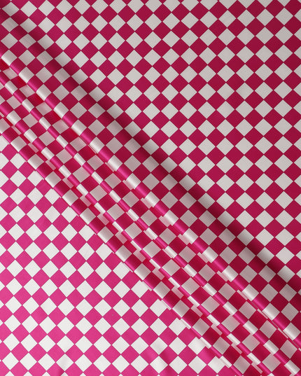 Fuchsia Pink Checkered Silk Satin Fabric 110cm