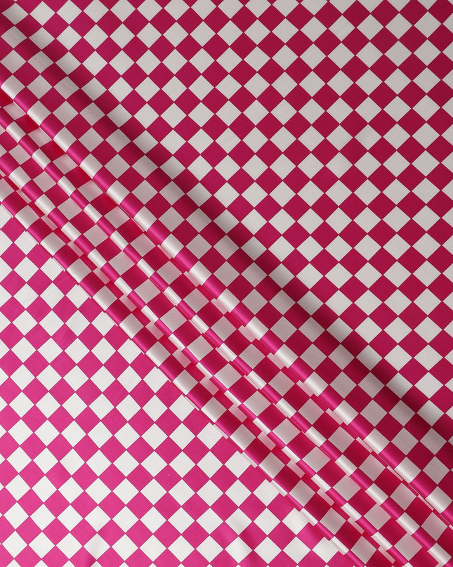 Fuchsia Pink Checkered Silk Satin Fabric 110cm